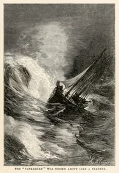 El Tankadere fue sacudido como una pluma, de La vuelta al mundo en ochenta días de Julio Verne (1828-1905) grabado por Adolphe François Pannemaker (1822-1900), 1873