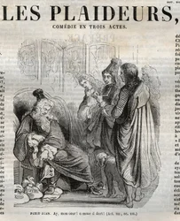 Les Plaideurs (1668) comedia en tres actos - grabado en "Obras de Jean Racine" ilustrado por Pauquet y con nota de Emile de La Bédollière - 1851