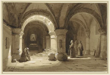 Bóvedas de monasterio con monjes