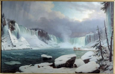 La gran catarata del Niágara, efecto de invierno. Vista de las cataratas del Niágara