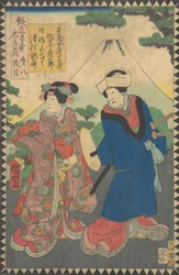 Acto VIII Dai hachidanme: Actores Bando Hikosaburo V como la esposa de Honzo..., 1862 Bunkyu 2, 6º mes