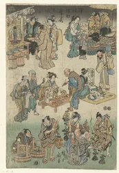 Mercado nocturno en la calle Joruri Imagen de la prosperidad en la calle Joruri (título de la serie) Jorurimachi hanka no zu (título de la serie sobre el objeto)