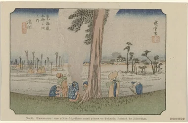 Hamamatsu No. 30. Hawawatsu: uno de los cincuenta y tres lugares destacados en Tokaido, pintado por Hiroshige De Tôkai dô van Hiroshige (título de la serie) Hiroshige no fude Tôkaidô (título de serie sobre objeto)