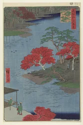 Terrenos del templo de Akiba en Ukiji
Ukiji Akiba no keidai (título en el objeto)
Cien vistas famosas de Edo (título de la serie)
Meisho Edo hyakkei (título de la serie en el objeto)