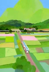 Gran montaña verde y campo de arroz