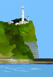 Faro, coche y pesca