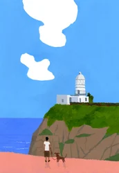 Faro, perro y niños