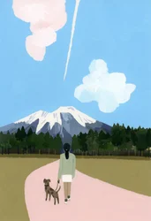 Paseo con perro y nube de avión