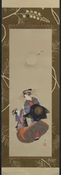 Belleza de Yoshiwara con aprendiz a la luz de la luna, siglo XIX