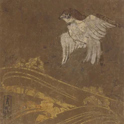 Olas y pájaro, período Edo, finales del siglo XVI-principios del siglo XVII