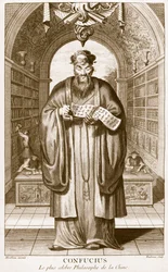 Kong-Fu-Tse, o Confucio, el Filósofo Más Celebrado de China, grabado por Henry Fletcher (fl.1729)