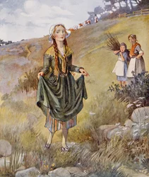 Así que Inger se puso su ropa elegante y sus zapatos nuevos, de "La niña que pisó el pan" en una edición de "Cuentos de hadas" de Hans Christian Andersen (1805-75) 1920 (acuarela sobre papel)
