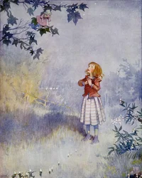 La doncella no pudo alcanzar la muñeca, de "Lo que vio la luna" en una edición de "Cuentos de hadas" de Hans Christian Andersen (1805-75) 1920 (acuarela sobre papel)