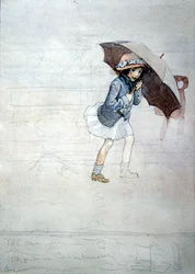 La lluvia (acuarela con bodycolour y lápiz sobre papel)