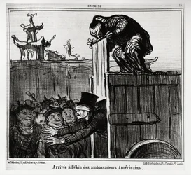 Llegada a Pekín de los embajadores estadounidenses. En serie En Chine, ilustración de Honore Daumier (1808-1879), publicada en “Charivari”, fechada el 13 de octubre de 1859.