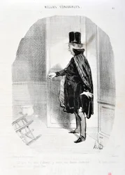 Obra de Honoré Daumier (1808-1879). Charivari data de 1842: Serie MORES CONJUALES Cielo después de tres meses de ausencia encuentro a mi esposa demenagee y qué recuerdos lavo su gran Dios! MUSEO DE BELLAS ARTES - PALACIO LONGCHAMP, MARSELLA