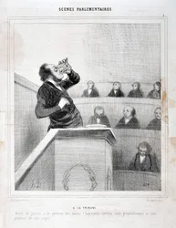 Obra de Honoré Daumier (1808-1879). Charivari data de 1843: Serie ESCENAS PARLAMENTARIAS. En la galería - Antes de pasar a la cuestión de los azúcares, el honorable miembro quiere pensar bien en su tema. MUSEO DE BELLAS ARTES - PALACIO LONGCHAMP, MARSELLA