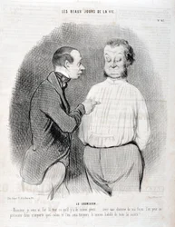 Obra de Honoré Daumier (1808-1879). Charivari data de 1845: Serie LES BEAUX DAYS DE LA VIE. La blusa - Señor, le hice el mejor uso... con una camisa a mi manera puede presentarse en cualquier salón y siempre seremos los mejor vestidos