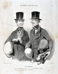 Obra de Honoré Daumier (1808-1879). Charivari data de 1845: Serie LES BEAUX DAYS DE LA VIE. En Carnaval -¡Ríe y gigotea! ¡Estaré decepcionado tan inteligente! ¡Famoso! No podemos reconocerte... MUSEO DE BELLAS ARTES - PALACIO LONGCHAMP, MARSELLA