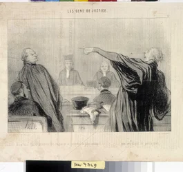 Obra de Honoré Daumier (1808-1879). Charivari data de 1845: Serie LOS PEANOS DE JUSTICIA. “Un abogado que obviamente está lleno de la más íntima convicción... de que su cliente le pagará bien”. MUSEO DE BELLAS ARTES - PALAIS LONGCHAMP, MARSELLA