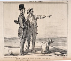 Obra de Honoré Daumier (1808-1879) Charivari data de 1857: Serie sketches de chasse Hold... j