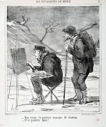 Obra de Honoré Daumier (1808-1879). Charivari data de 1864: Serie LOS PAISAJISTAS EN INVIERNO “- Mi viejo, tu pintura carece de calor - ¡Y el pintor también!” MUSEO DE BELLAS ARTES - PALACIO LONGCHAMP, MARSELLA