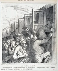 Serie Sketch Les trains de plaisir: - Cuando después de diez asaltos fallidos finalmente logramos conquistar un lugar en un vagón, experimentamos un primer y muy vivo placer. MUSEO DE BELLAS ARTES