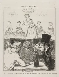 En los Campos Elíseos, nunca ha estado claro si la música hace que la cerveza baje, o la cerveza que te hace tragar la música, placa 3 de Croquis Musicaux, 1852