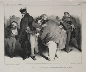 Caricatura, lámina 439: Todos somos hombres honestos, así que abracémonos y terminemos con esto, 1834