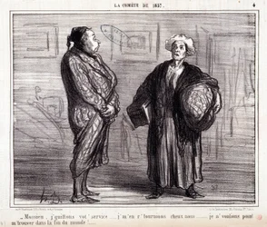 Caricatura sobre ciencia. Serie sobre “el Cometa de 1857”: “Mossieu, dejo su servicio...”. Grabado por Honoré Daumier (1808-1879). Extracto del periódico “Le Charivari” el 13 de marzo