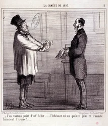 Caricatura sobre la ciencia. Serie “El Cometa de 1857”: No quiero boleto... Extracto del periódico “Le Charivari” 4 de marzo