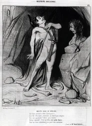 Caricatura de Honore Daumier sobre Edipo y la Esfinge, en “Charivari”, 12 de diciembre