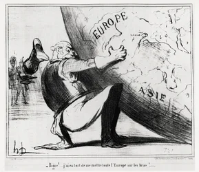 Alemania: ¡bigre!... me equivoqué al poner a toda Europa en mis manos. Ilustración de Honoré Daumier, publicada en las noticias, “Charivari”, fechada el 25 de enero