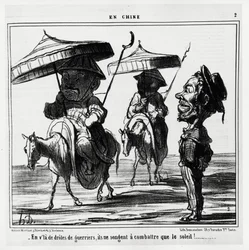 En estos guerreros graciosos, solo piensan en luchar contra el sol. En la serie En Chine, ilustración de Honoré Daumier, publicada en “Charivari”, fechada el 8 de enero