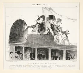 La entrada del gran túnel ferroviario, de Les Chemins de Fer, en Le Charivari, 22 de marzo de 1844
