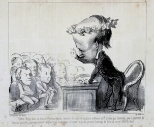 Recuerdos del Congreso de Paz: Victor Hugo (No. 1 de la Serie) - por Daumier, en "Charivari" del 06/09/1849