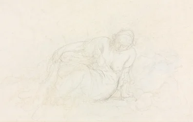 Mujer reclinada apoyada en su brazo, verso, 1855-60