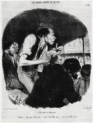 Los hermosos días de la vida: en la puerta de Saint Martin, Christi... es un hermoso acto... por un hermoso acto... es un hermoso acto. Ilustración de Honore Daumier (1808-1879), publicada en las noticias, “Charivari”, fecha 6 de febrero de 1846.