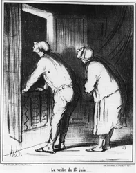 La víspera del 13 de junio..., caricatura de Honoré Daumier (1808-1879). "Charivari"