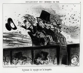La fisonomía de los ferrocarriles: es el derecho a viajar en el banco. Ilustración de Honoré Daumier (1808-1879), publicada en "Charivari"