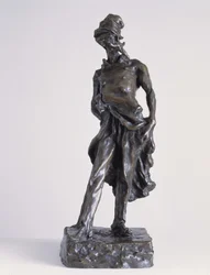 El ratapoil, un caricaturista político que representa al sepulturero de la República. Escultura de bronce con arena por Honore Daumier