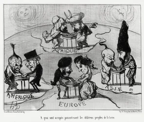 Mesas giratorias (fluidomanía): en qué están ocupados actualmente los diferentes pueblos de la tierra. Ilustración de Honore Daumier (1808-1879), publicada en las noticias, “Charivari”, fechada el 22 de junio