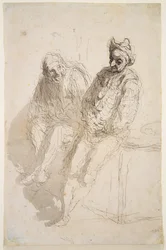 Dos Saltimbanques, c.1865-73 (tinta negra-gris, aguadas grises sobre papel)