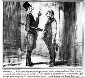 Sr. Vautour: no puedo decirle demasiado que no quiero en mi casa, ni niños ni perros, así que serins... y si uno de mis inquilinos queda embarazada, le ordeno que notifique el desalojo antes del término... noté que uno de los principales deseos de las muje