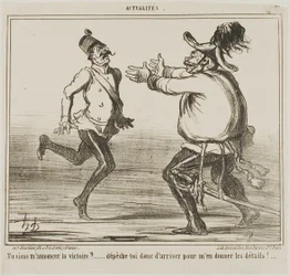 "- ¿Vienes a anunciar la victoria... ¡date prisa y dame los detalles!....," placa 77 de Actualités