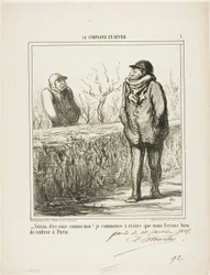 «Hola, vecino, ¿es usted como yo? Empiezo a creer que haríamos bien en volver a París», lámina 1 de La Campagne en Hiver