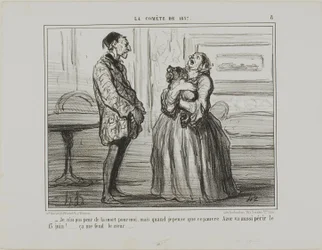 "- No temo por mí, pero si pienso en el pobre Azor que perecerá el 13 de junio... simplemente se me rompe el corazón", lámina 8 de La Cométe De 1857.