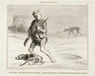 "- Me pregunto por qué esta bestia me sigue todo el tiempo... Con gusto pagaré 6 sous para subirme a un autobús," plato 1 de Émotions De Chasse