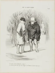 "- ¡Hace fresco, Sr. Galimard, hace fresco!... - Permítame decirle que a 8 grados los ríos y las narices están helados...", lámina 39 de Tout Ce Qu