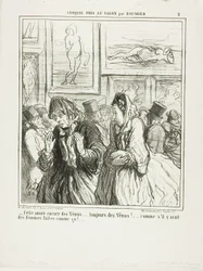 "- Aún más Venus este año... ¡siempre Venus!... ¡como si hubiera mujeres así construidas!", lámina 2 de Croquis Pris Au Salon par Daumier